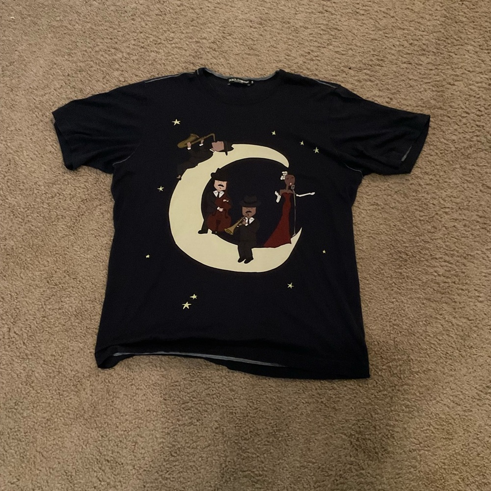 Dolce & Gabbana Midnight Black Tee with Moon and Characters